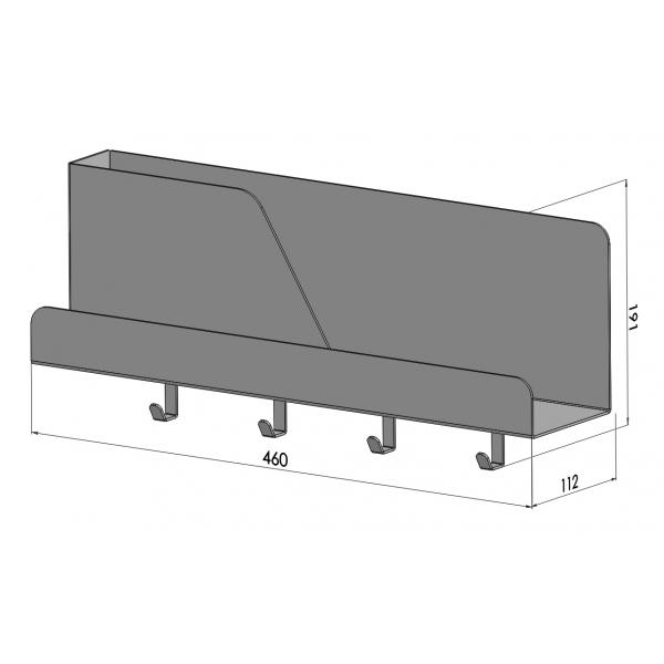 Organizator de perete cu 4 agatatori si suport, metal, negru mat, 46 x 11 x 19 cm 6