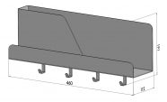 Organizator de perete cu 4 agatatori si suport, metal, alb lucios, 46 x 11 x 19 cm 2