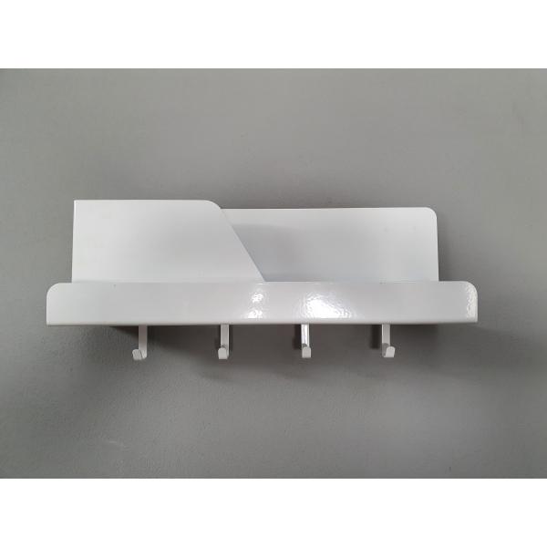 Organizator de perete cu 4 agatatori si suport, metal, alb lucios, 46 x 11 x 19 cm 4