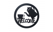 Decoratiune perete din metal Welcome coffee 50x50, negru