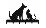 Suport chei metalic Caine si Pisica 6 agatatoare, 25x16 cm, negru