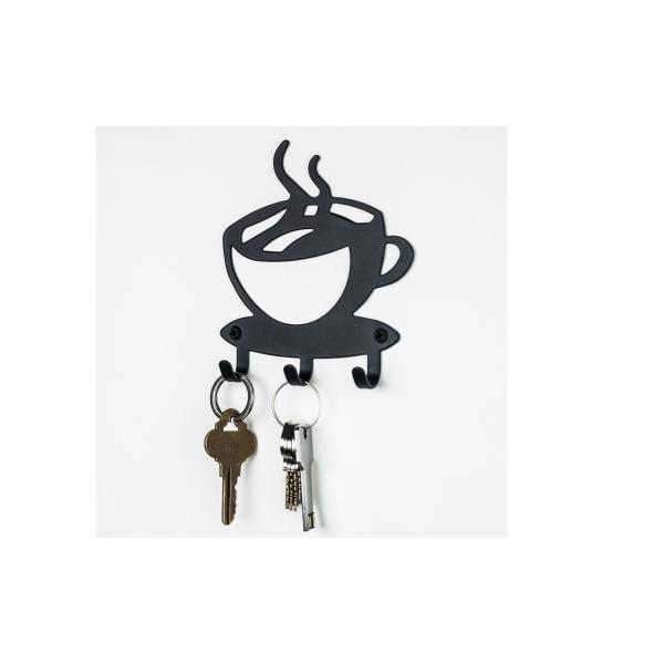 Suport chei Cafea, 3 agatatoare, 11x11 cm, Negru 2