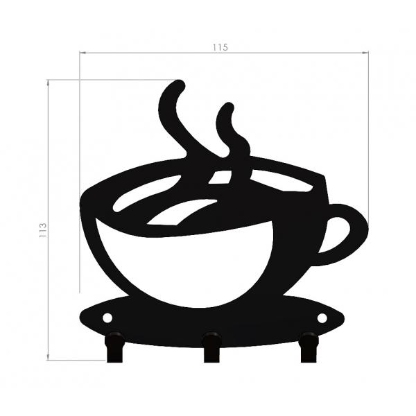 Suport chei Cafea, 3 agatatoare, 11x11 cm, Negru 4