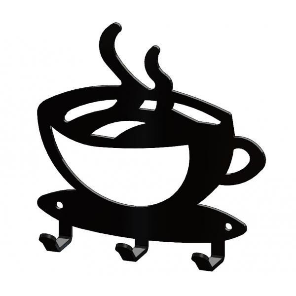 Suport chei Cafea, 3 agatatoare, 11x11 cm, Negru 3