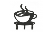 Suport chei Cafea, 3 agatatoare, 11x11 cm, Negru