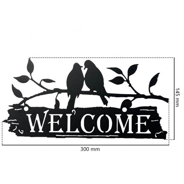 Decoratiune perete din metal Welcome păsări  4