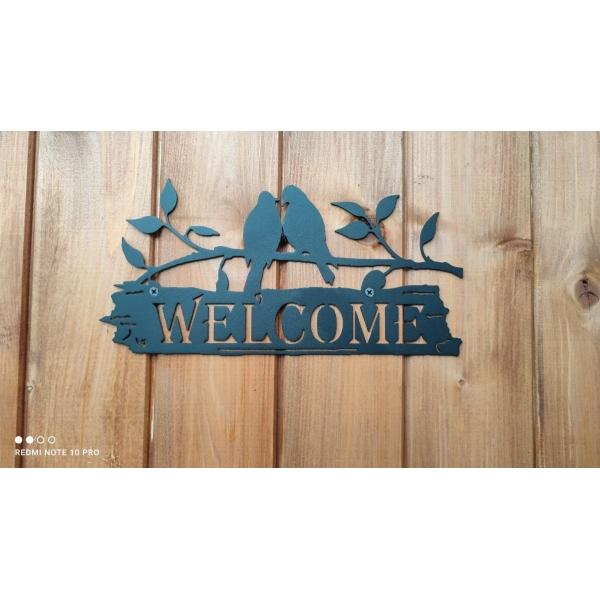 Decoratiune perete din metal Welcome păsări  3