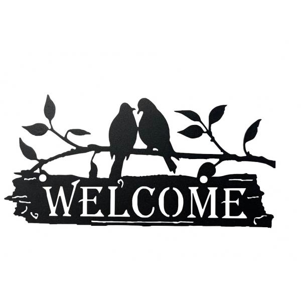 Decoratiune perete din metal Welcome păsări  1