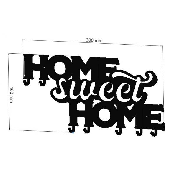 Suport chei Home Sweet Home cu 7 agatatoare, 16x30 cm, Negru 2