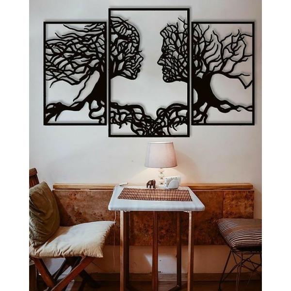 Set 3 decoratiuni perete Tree Kiss, negru, 1400 x 830 mm, grosime 2 mm metalic 3