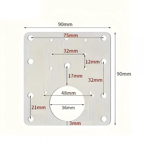 Placa de reparatie pentru fixare balama, otel inoxidabil, set de 10 bucati, Ø36 mm, 90x90x1 mm 5