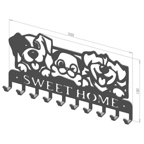 Suport chei 3 Catelusi 10 agatatoare, 13X25 cm, negru 3