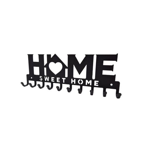 Suport chei Home Sweet Home cu casuta 10 agatatoare , 9x25 cm, negru 2