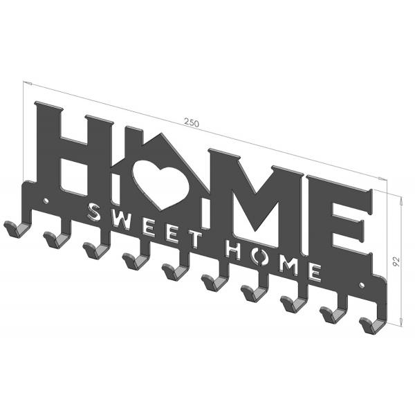 Suport chei Home Sweet Home cu casuta 10 agatatoare , 9x25 cm, negru 3