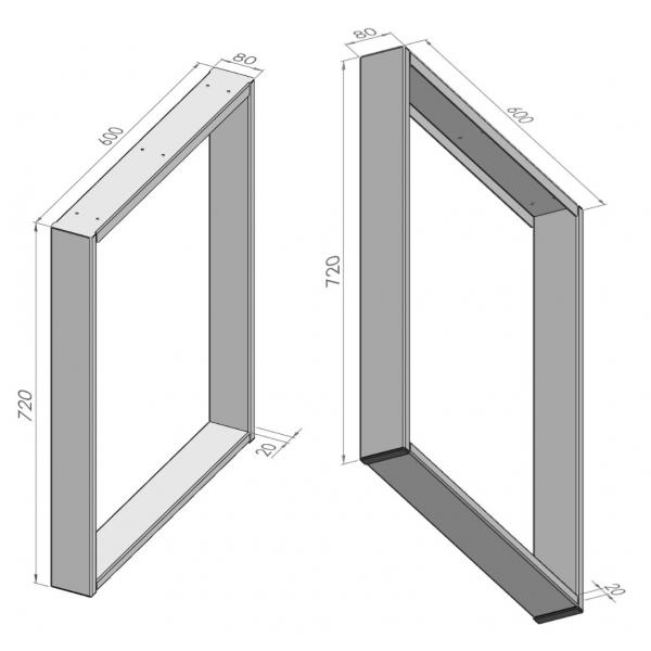 Set 2 picioare masa, Profil Lat, Vopsire in camp electrostatic, Negru 72x60x8 cm  12
