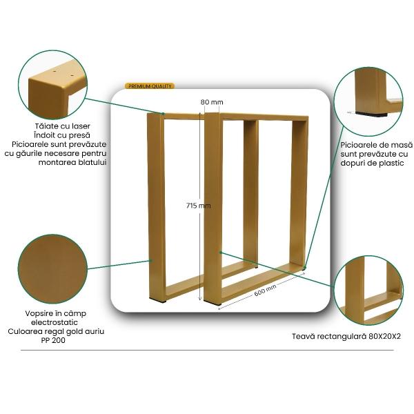 Set 2 picioare masa, Profil Lat, Vopsire in camp electrostatic, Aur 72x60x8 cm  2