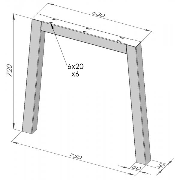 Set 2 Picioare masa Trapez, Profil 60x60 mm, Vopsire in camp electrostatic, Metal Gri H72x75x6 cm 4