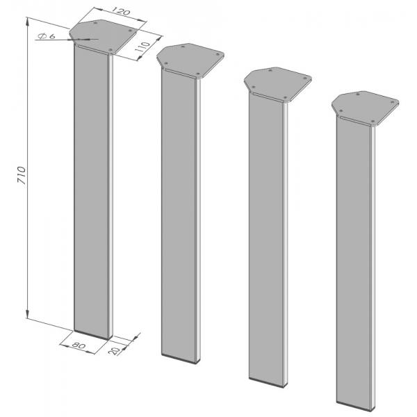 Set 4 picioare masa, metalice, vopsite electrostatic, Alb, Model 9, 71cm 3
