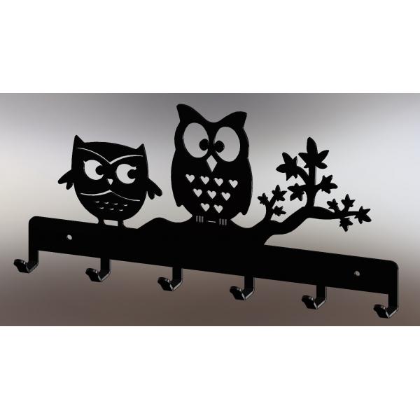 Suport chei Bufnite 6 agatatoare, 25x13 cm, Negru 2