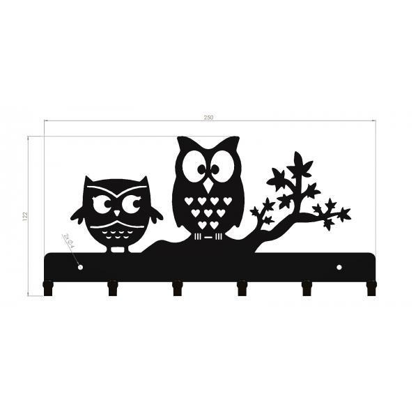 Suport chei Bufnite 6 agatatoare, 25x13 cm, Negru 5