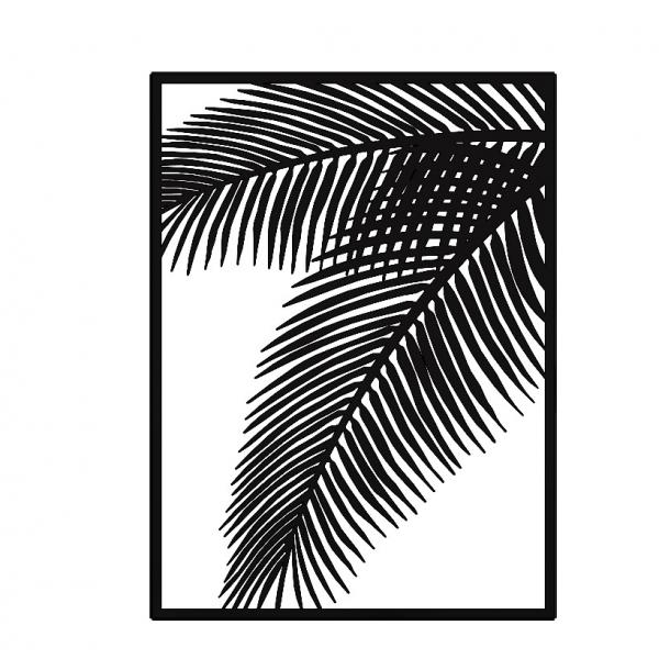 Decoratiune de perete, Frunza de palmier, negru, 100x74 cm, otel, negru 1