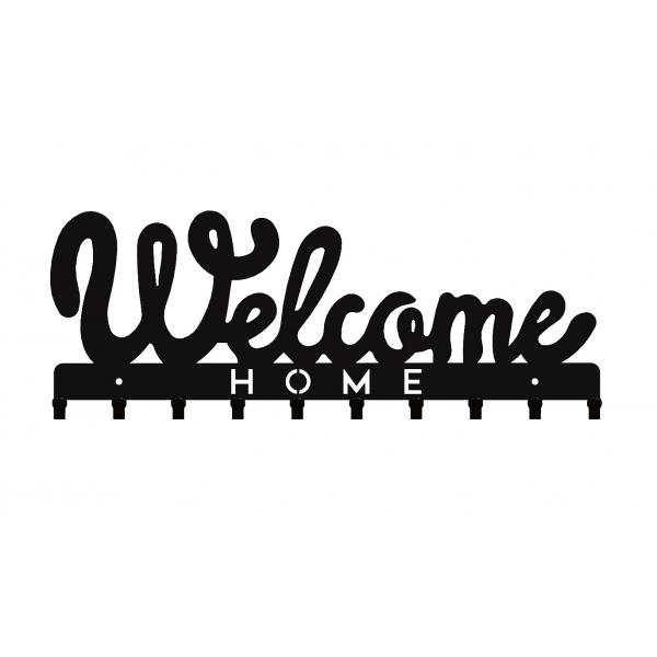 Suport chei Welcome Home 10 agatatoare, 30x11 cm, Negru 1
