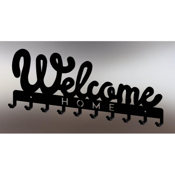 Suport chei Welcome Home 10 agatatoare, 30x11 cm, Negru 2