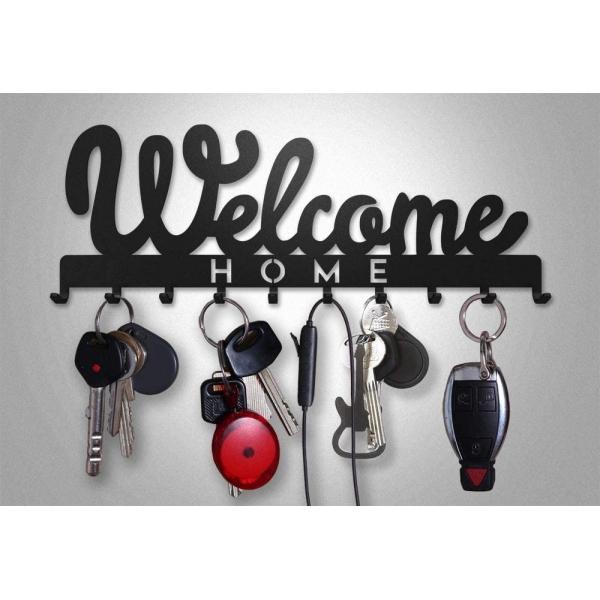 Suport chei Welcome Home 10 agatatoare, 30x11 cm, Negru 3