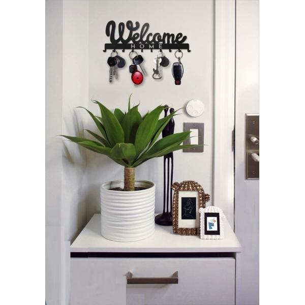 Suport chei Welcome Home 10 agatatoare, 30x11 cm, Negru 4