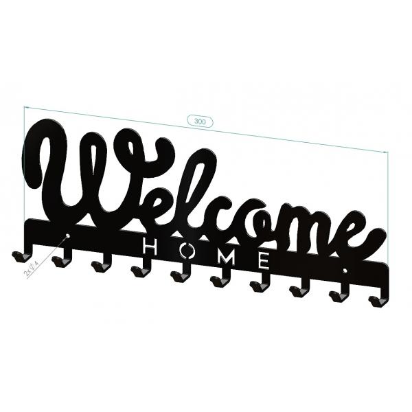 Suport chei Welcome Home 10 agatatoare, 30x11 cm, Negru 5