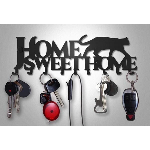 Suport chei Home Sweet Home 9 agatatoare, 30x11 cm, Negru 4