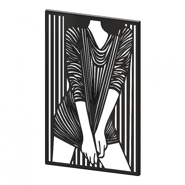 Decoratiune de perete, Silueta Girl model2, 87x54 cm, otel, negru 1