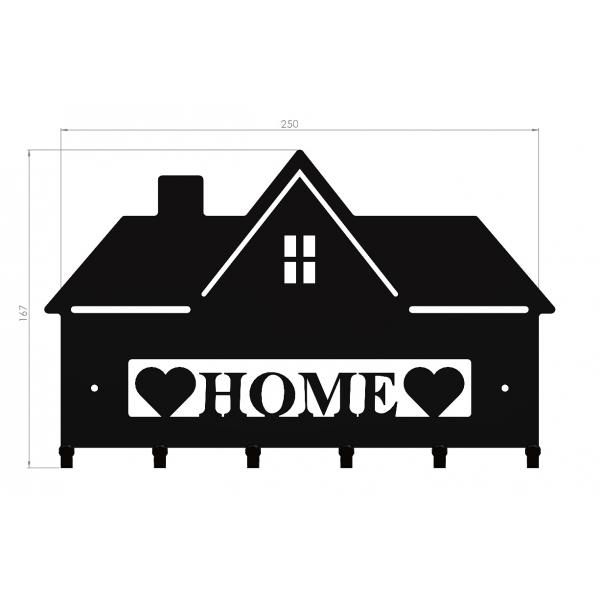 Suport chei Home casa 6 agatatoare, 25x21 cm, Negru 3