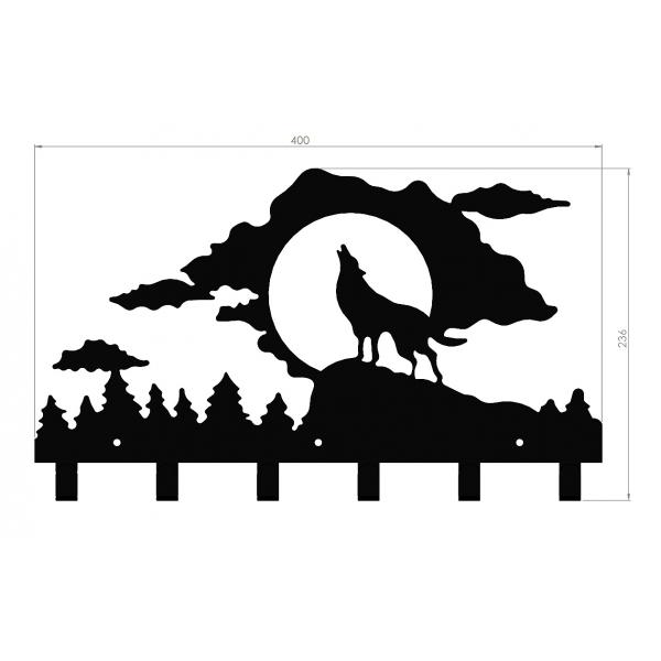 Cuier metalic Lupul si Luna 6 agatatoare, 40x24 cm, Negru 6