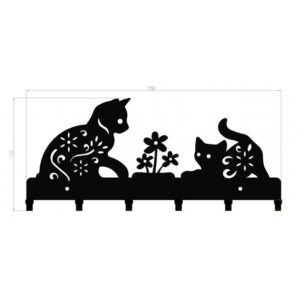 Suport chei Pisici 6 agatatoare, 25x12 cm, Negru 3