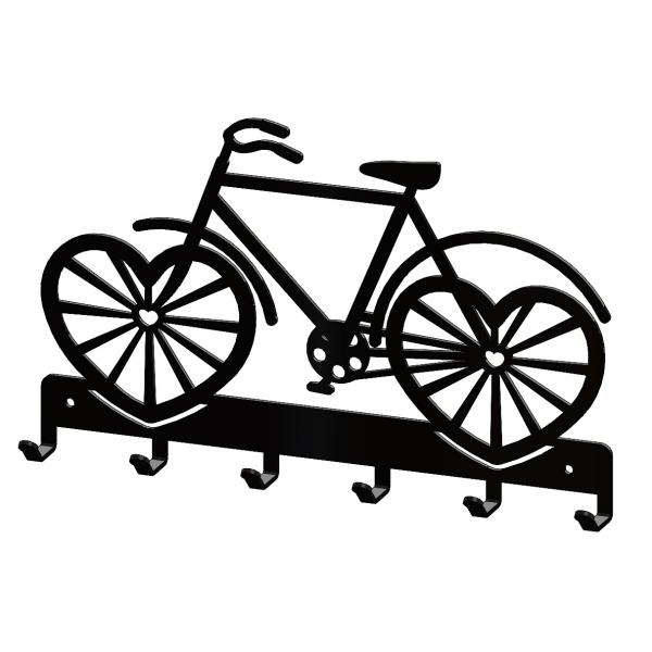 Suport chei metalic Bicicleta model 2, 6 agatatoare, 25x16 cm, Negru 2
