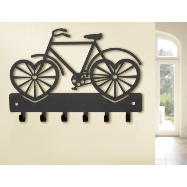 Suport chei metalic Bicicleta model 2, 6 agatatoare, 25x16 cm, Negru 3