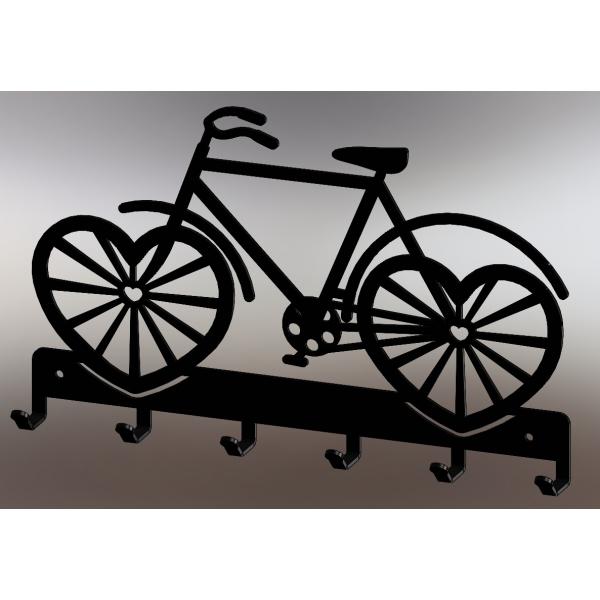 Suport chei metalic Bicicleta model 2, 6 agatatoare, 25x16 cm, Negru 4