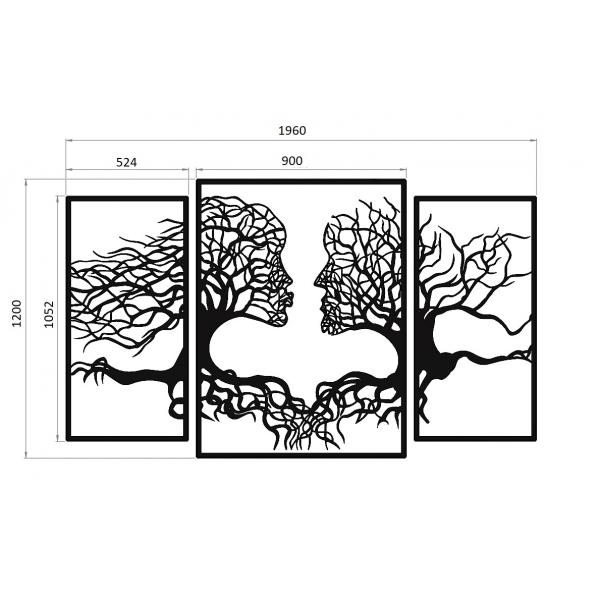 Set 3 decoratiuni perete Tree Kiss, negru, 1960 x 1200 mm, grosime 2 mm metalic 3